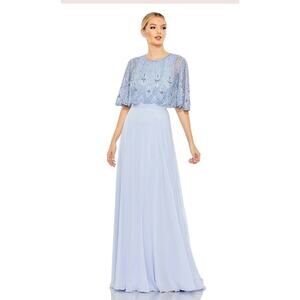 Mac Duggal 9181 Powder Blue Chiffon Gown w/ Fully Beaded 3/4 Sleeve Top 4 $598